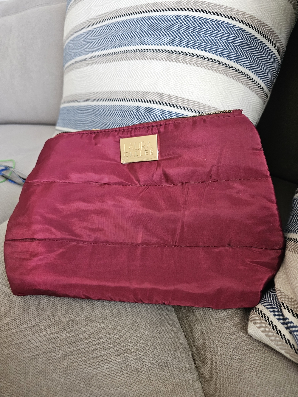 Laura Geller Quilted Satin Cosmetic Pouch - Maroon